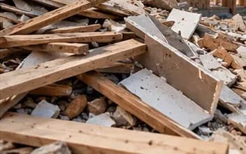 Pile of broken drywall and scrap lumber